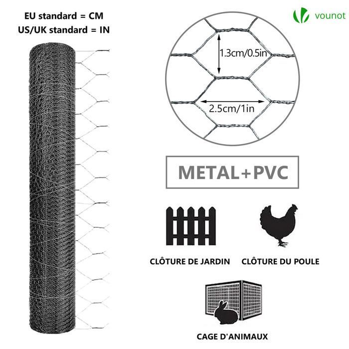 Malla metálica VOUNOT® para gallineros - Metal recubierto de PVC gris - Malla de 13 mm - 1x50 m - Red de cercado para gallineros