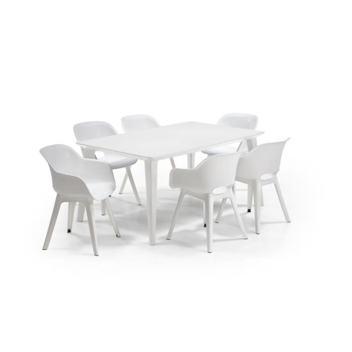 ALLIBERT GARDEN LIMA Bord 160x100cm - Hvit + 3 sett med 2 AKOLA lenestoler Hvit - Harpiks