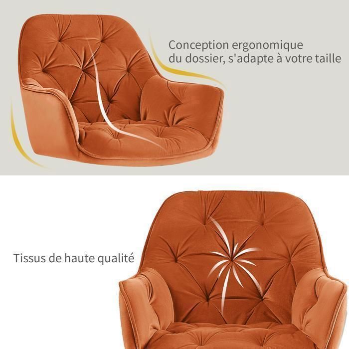 AINPECCA Lot de 4 Chaises Velours Orange Accoudoirs, Dossier Confort Nid d‘Abeille, Structure Métal 120kg