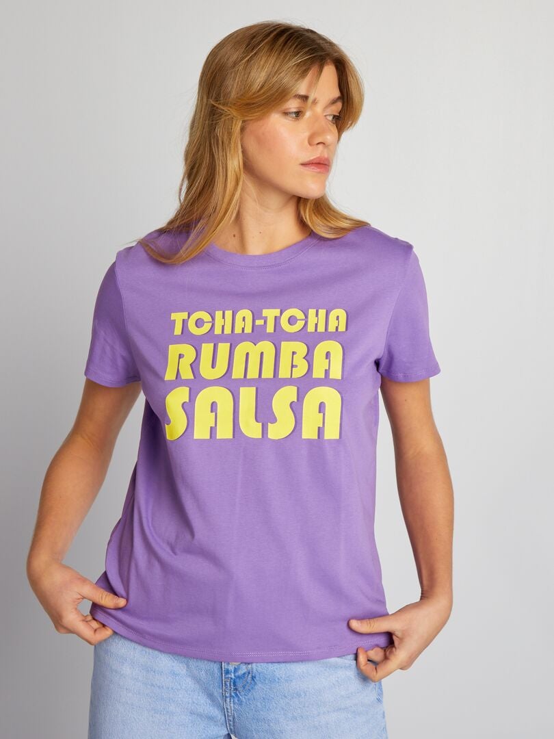 Camiseta con estampado de corazones - MORADO