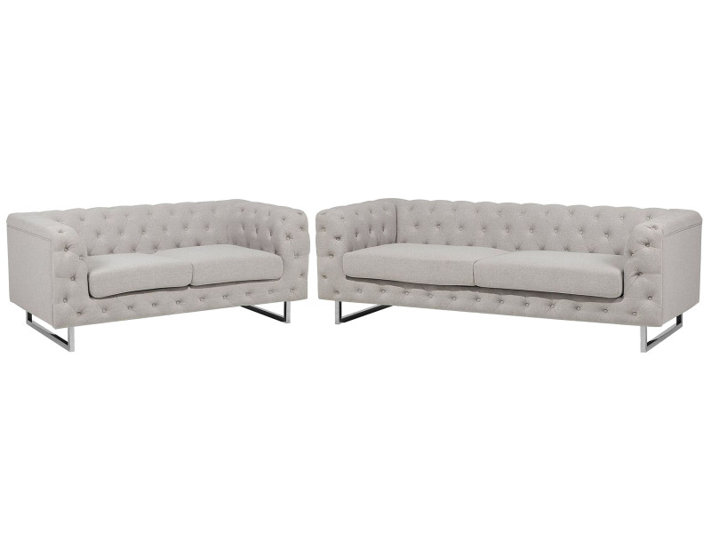 Komplet 2 sofy pikowane Chesterfield beż