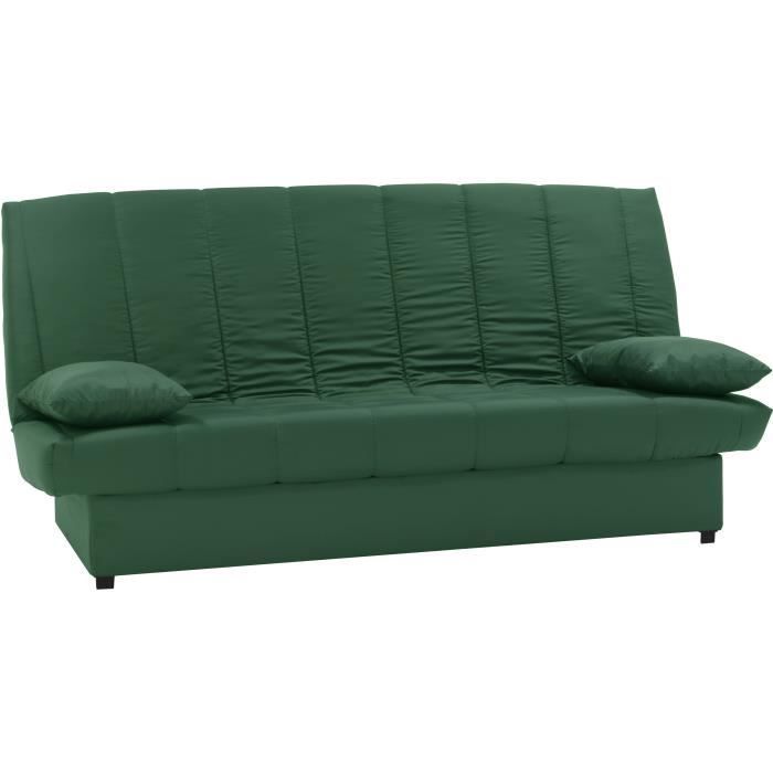 Divano letto a 3 posti con meccanismo click-clack - Tessuto verde 100% cotone - Stile contemporaneo - L 190 x P 92 cm - MILA