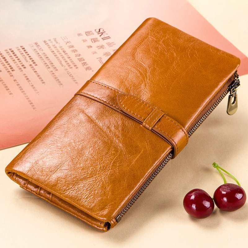 Portafoglio da donna in vera pelle, pochette pieghevole, portamonete lungo con cerniera, clip, custodia per telefono, porta carte, pratico portafoglio per passaporto.