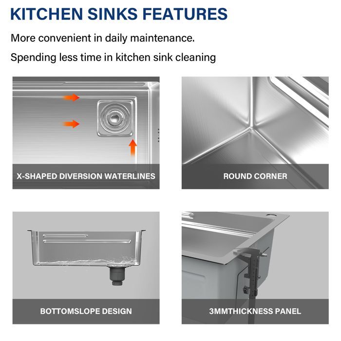 Kitchen sink - DEWINNER - Integrated double step - 70x45x22 cm - Soap dispenser & cutting board