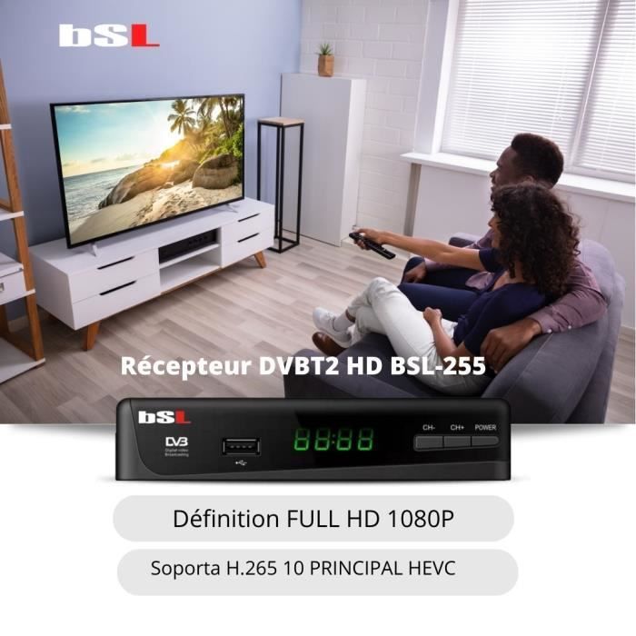 Receiver DVBT2 HD BSL-255 Para TNT2 de Alta Definition Full HD 1080P | Suporta H.265 10 Main HEVC | Input Scart, USB and HDMI
