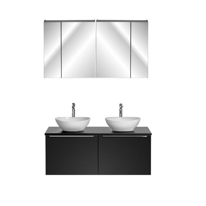 Badkamerset - GENERIC - Rosario Zwart - Dubbele wastafels - 120 cm - Wandmontage