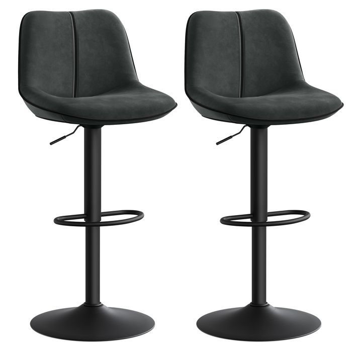Swivel Bar Stools - Set of 2 - Adjustable - Anthracite Grey Velvet - Metal Base