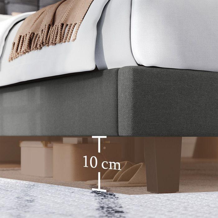 Letto HavenlyHome 140x190 cm, letto imbottito, testiera in lino, letto matrimoniale con rete a doghe, letto per 2 persone, grigio