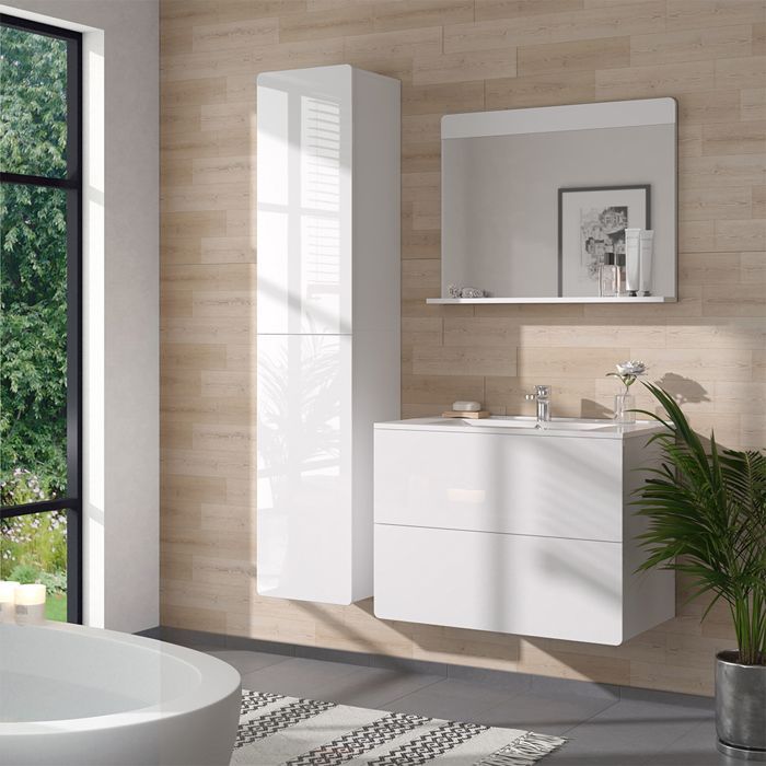 Juego de muebles de baño Izan de 4 piezas con armario alto, blanco, Vicco 41540
