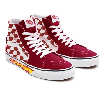 Red Checkerboard Flame Sk8-Hi personalizzate