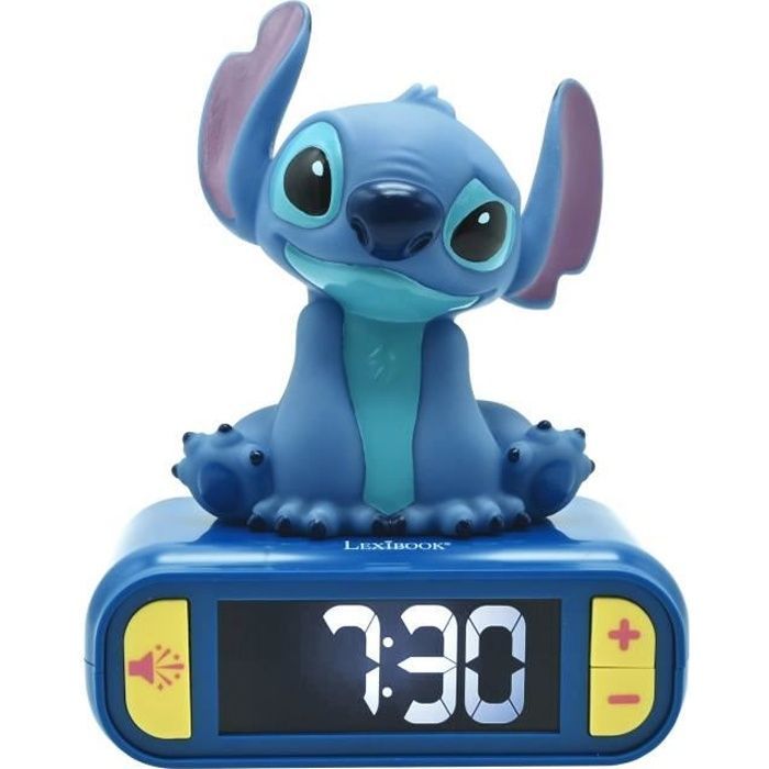 LEXIBOOK - Reloj despertador nocturno con luz de Stitch - Sonidos y melodías, pantalla LCD retroiluminada y brillante - Azul