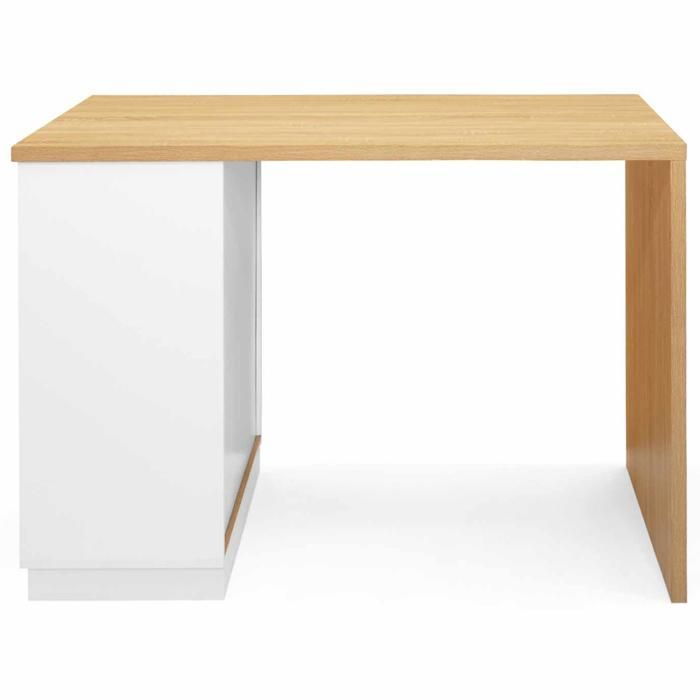 IDMARKET Ilot central mange debout 4 personnes VITO 130 cm blanc et plateau bois