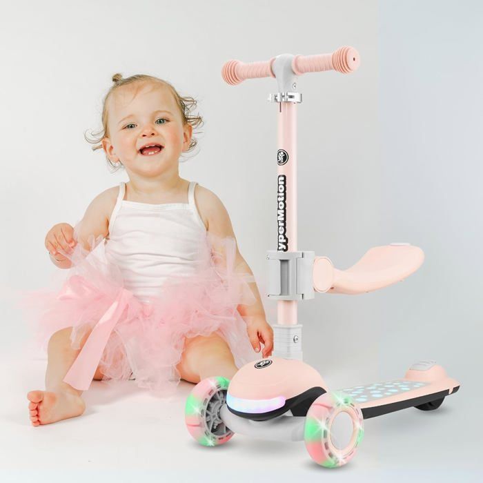3-in-1 Kinderroller – HyperMotion – LUMI – Verstellbarer Sitz – Zusammenklappbar – LED-Beleuchtung – Pink