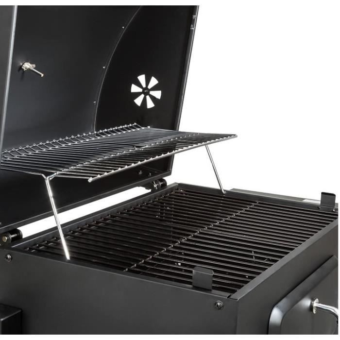 Barbacoa de carbón QIAN - Parrilla 3 en 1 - Parrilla grande de 55x36 cm - Termómetro - Negra