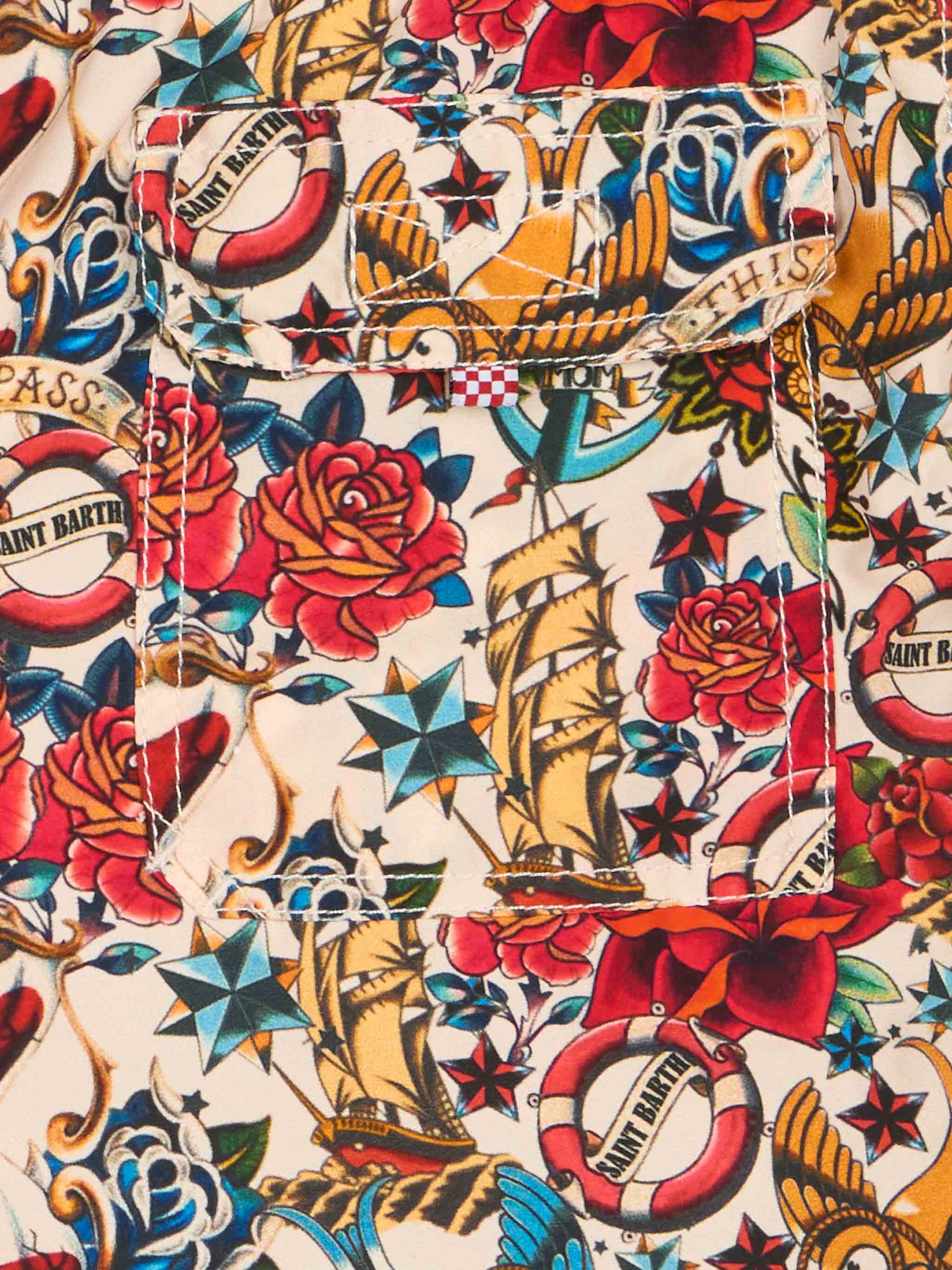 Traje de baño de largo medio con estampado de rayas vaqueras para niños