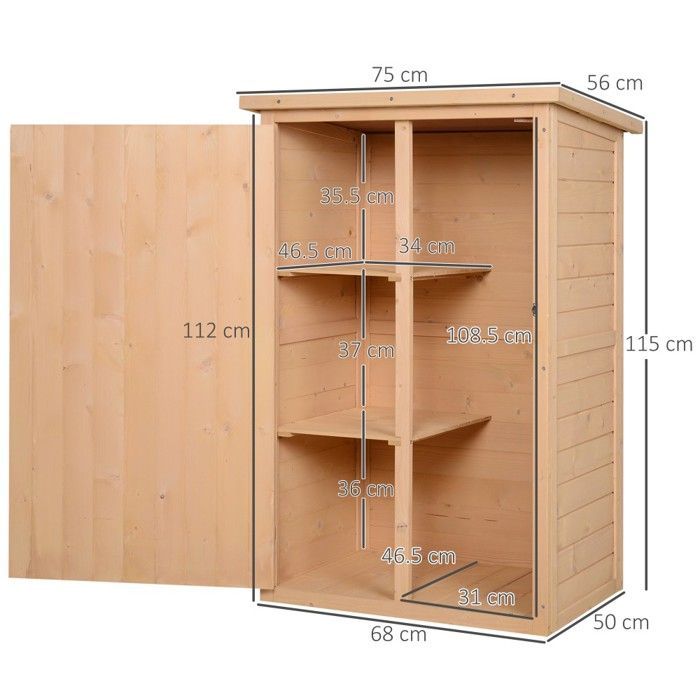 Garden Shed - Chalet Garden shed made of natural fir wood 75x56x115cm with shelves | Compact and practical outdoor storage