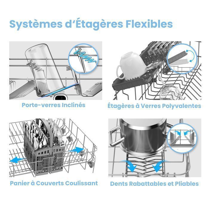 COMFEE Lave-Vaisselle Pose Libre 14 couverts, 8 Programmes de Lavage, 44 dB(A) Dpart Diffr, Demi-Charge, Inox Energy Class C