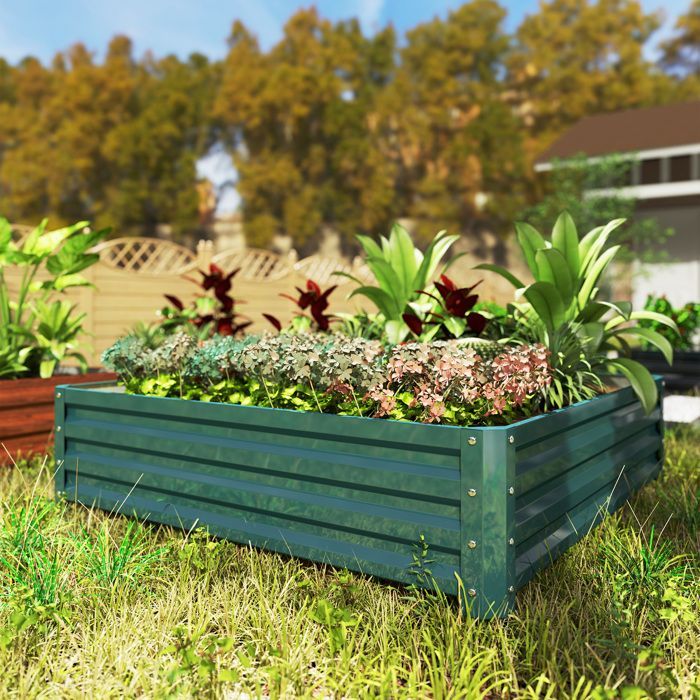 Garden Raised Garden Bed - Outsunny - Raised vegetable garden in rust-resistant galvanized steel container - 120x120x30cm - Dark Green