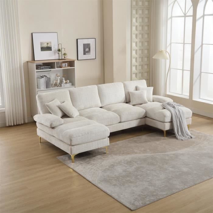 Hoekbank - DREAMMESPACE - U-vormig - 4-zits - Chenille stof - Beige
