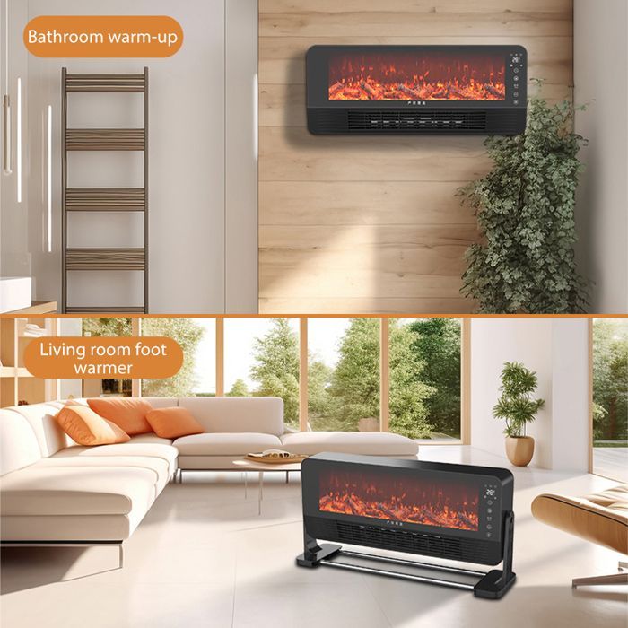 2000W elektrische kachel met 3D-vlameffect, touchscreen met afstandsbediening, timer en thermostaat, 3 snelheidsstanden