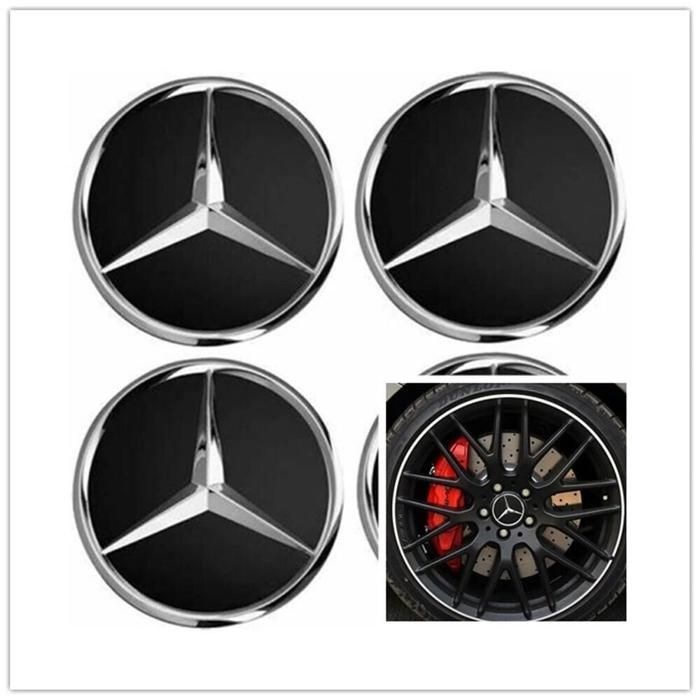 4 tapas centrales de llanta con emblema para Mercedes, 60 mm, color negro.