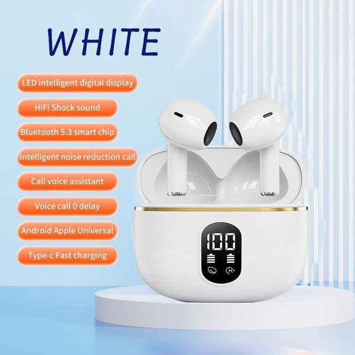 Écouteurs sans fil avec son stéréo et basses puissantes, écouteurs Bluetooth légers avec 48 heures d'autonomie Blanc