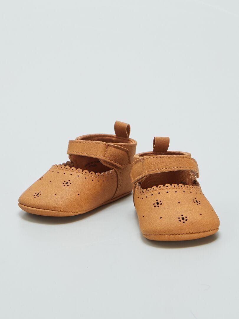 Sapatilhas de ballet com fecho de velcro - MARROM