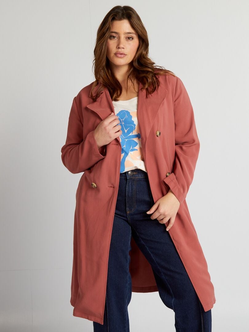 Zachte, dubbelbreasted trenchcoat - ROOD