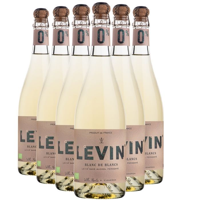 Villa Noria LEVIN Blanc de Blancs 2024 sin alcohol - Vino blanco de Languedoc-Rosellón (6 x 75cl) Ecológico sin alcohol