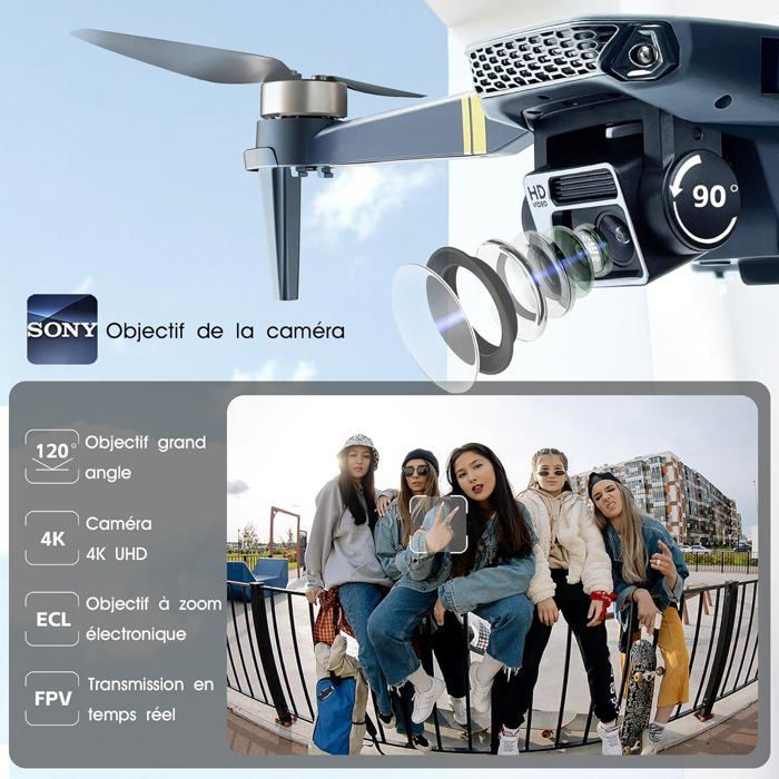 Dron plegable TRAHOO - Modelo para principiantes - Alcance de 800 m - Cámara 4K HD - Motor sin escobillas
