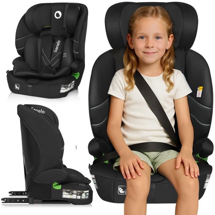 Seggiolino auto convertibile LIONELO Levi Fix i-Size - ISOFIX - 76-150 cm - Seduta larga - Gruppo 1/2/3 - Nero