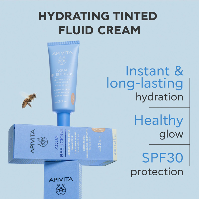 Apivita Aqua Beelicious Tinted Fluid FPS 30 - fluido com cor suave e efeito iluminador.