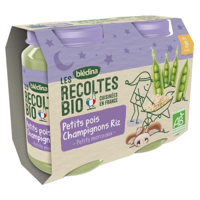 Petits Pots Petits Pois, Champignons, Riz - BLEDINA - Les Récoltes Bio - Texture lisse - Dès 8 mois