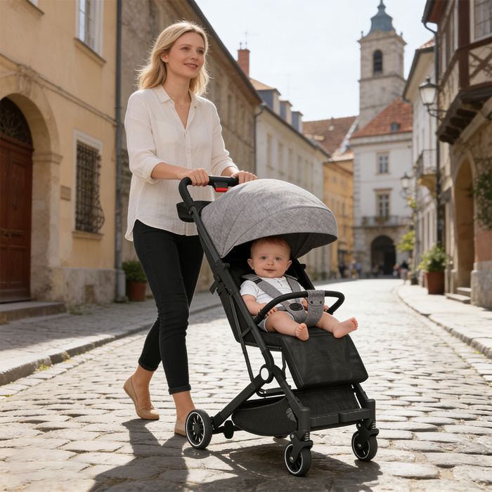 YQINGMAOY - DUBBELDOELEINDEN KINDERWAGEN MET ZITJES - ERGONOMISCH ONTWERP - BETROUWBAAR - 30*68*98 CM - GRIJS