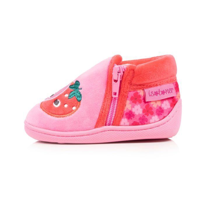 Isotoner Chaussons velours maintien renforcé, fermeture zip, simple à enfiler rose bébé fille