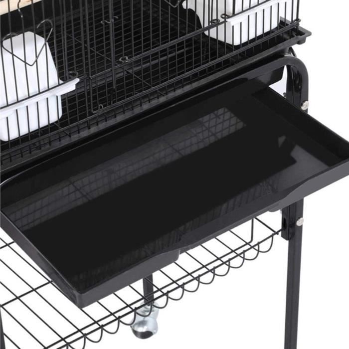 MIXMEST° NOIR, Grande Volière pour Oiseaux Cage à Roulettes Canaries Perroquet Perruches Canaris avec 4 mangeoires