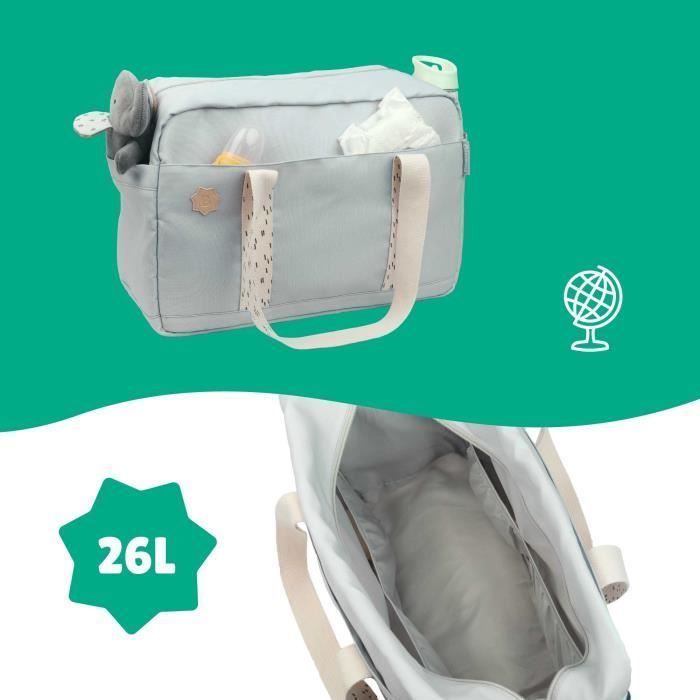 Borsa fasciatoio Badabulle Bowling - Grande capacità 20 litri - Fasciatoio e attacchi per passeggino inclusi, grigio