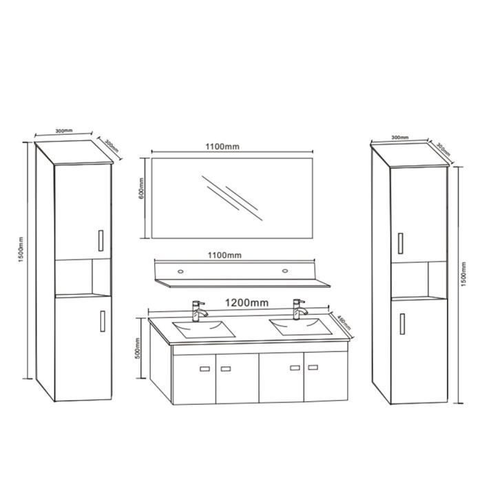 Mueble de baño Bernice - 120 cm - MDF - Lavabo doble - Diseño moderno