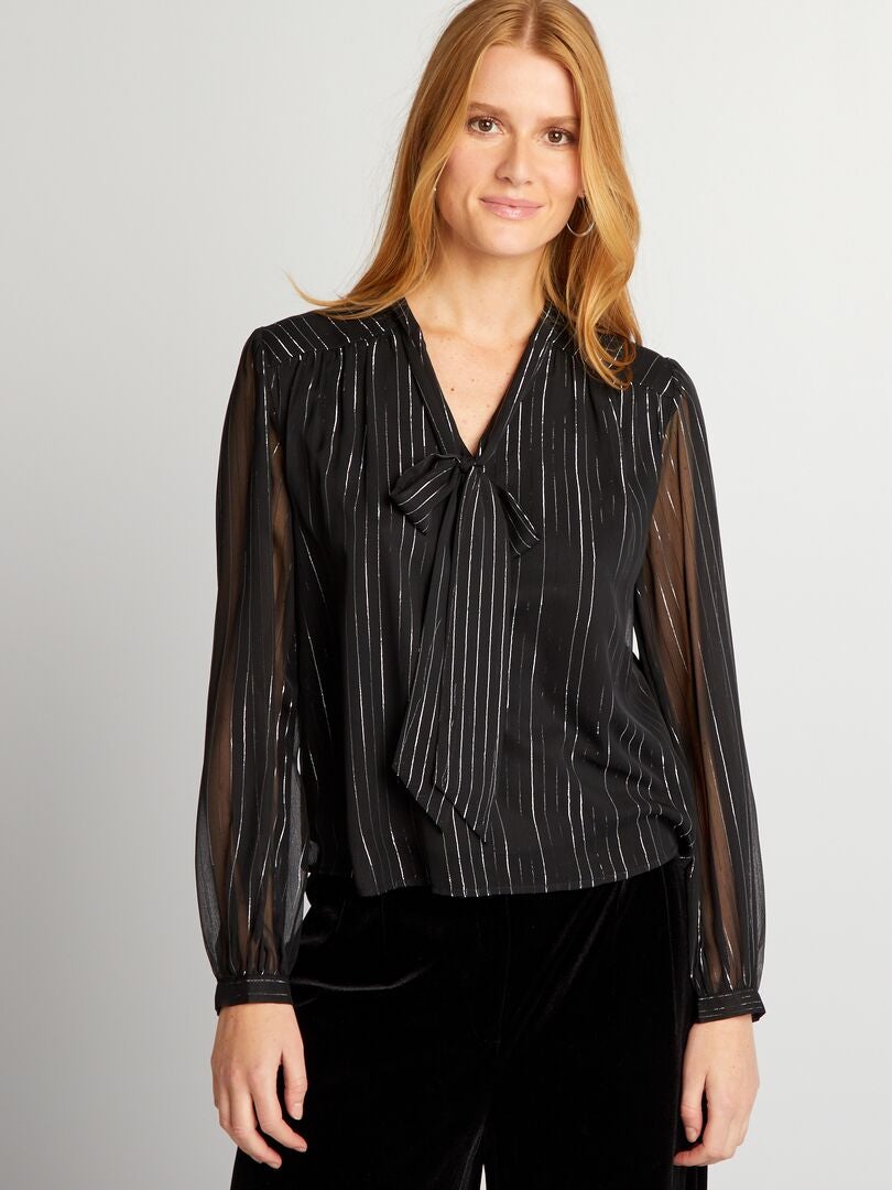 Blusa con lazo ajustable - negra