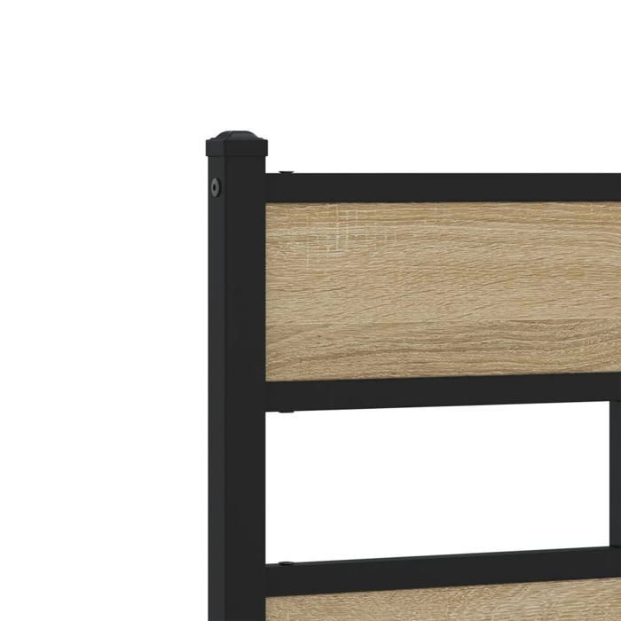Estructura de cama metálica - UU - 120x190 cm - Roble Sonoma - Negro - Hierro y madera de ingeniería - Cabecero