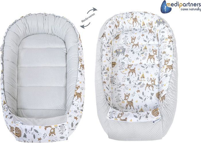 Medi Partners 5 éléments Cocon de Bébé 100x60x15cm 100% Coton Réducteur de lit Bébé (Cerf et Minky Gris)