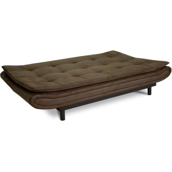 Sofá cama DARIUS con mecanismo clic-clac - Tela marrón - Ancho 194 x Profundidad 121 x Alto 83 cm - Fabricado en Ucrania