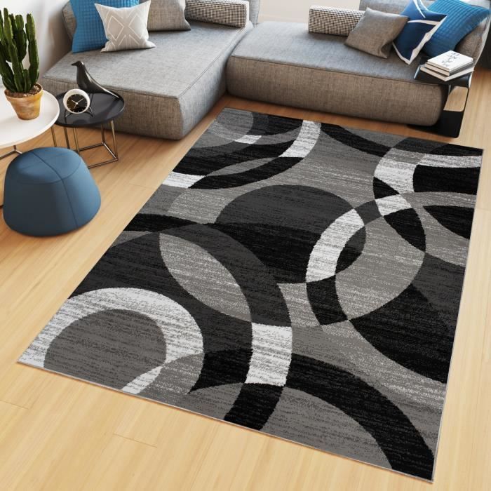Tappeto TAPISO Maya a pelo corto per soggiorno, cerchi grigi e neri, polipropilene, per interni, 130x190 cm