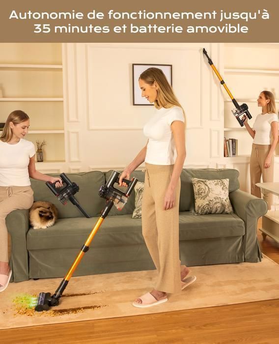 VACTechPro Aspirateur Balai sans Fil,35kPa Aspirateur sans Fil, 6-en-1, 35 Minutes d'Autonomie avec Batterie Amovible