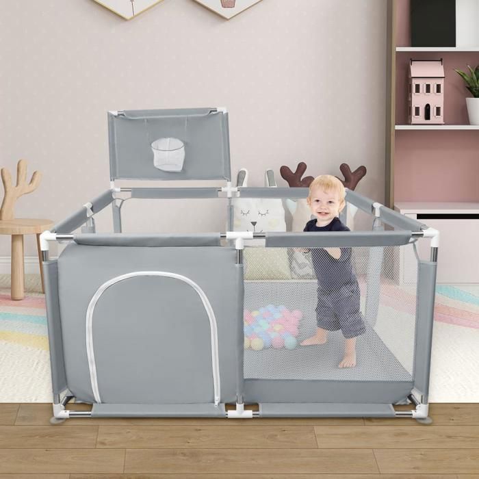 Box per bambini - XUANYU - Con ventose + porta con cerniera + palline da spiaggia - Box per bambini per interni ed esterni - Grigio scuro
