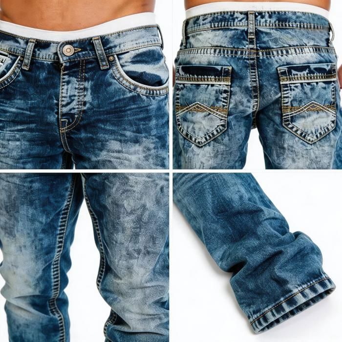 Men's Stretch Denim Jeans - Comfortable and Durable - Urban Hip Hop Fashion - Dark Blue - Straight Fit for Everyday Wear - Sizes S-3XL
