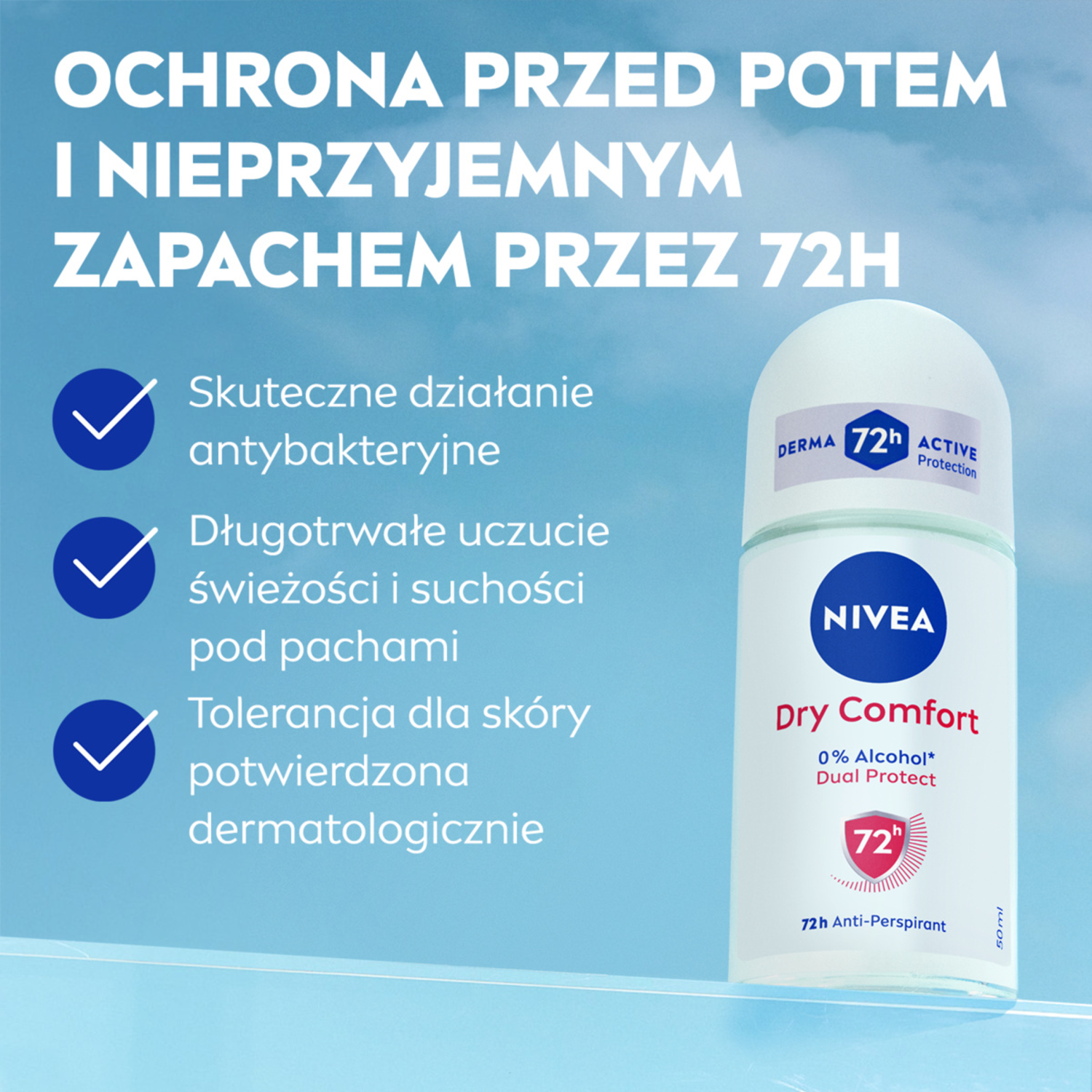 Nivea ženski antiperspirant roll-on 50 ml za suho in udobno potenje