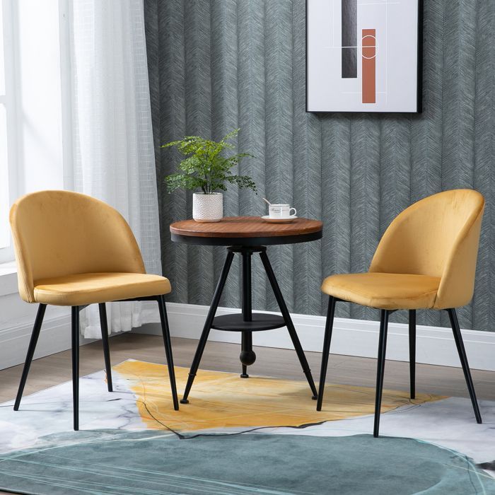Chaises de salle à manger - HOMCOM - lot de 2 cuisine scandinave velours rembourrée pieds effilés - métal - jaune