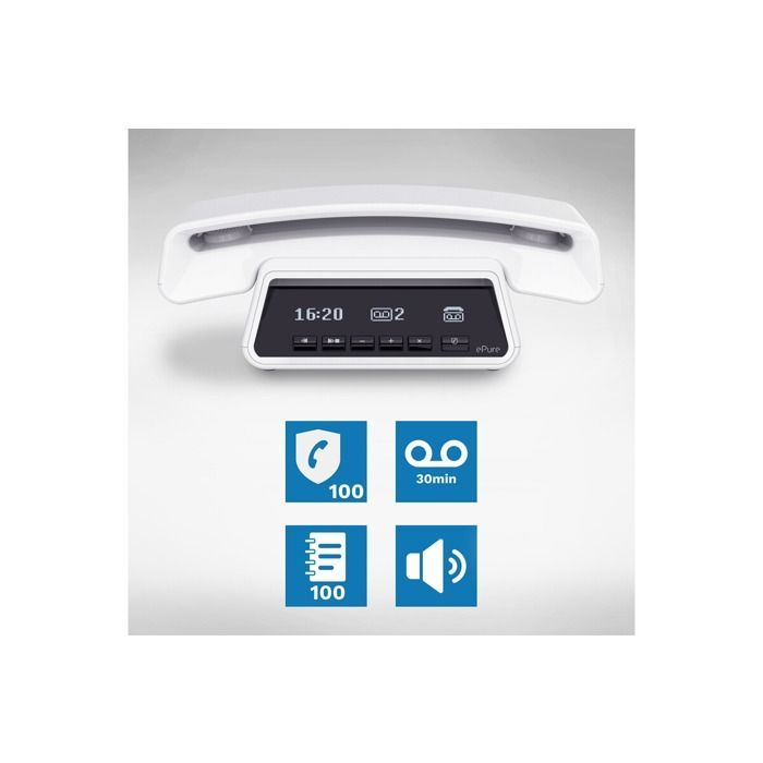 Téléphone fixe sans fil - ALCATEL - ePure Premium - Blanc - Mains libres - 10 heures autonomie