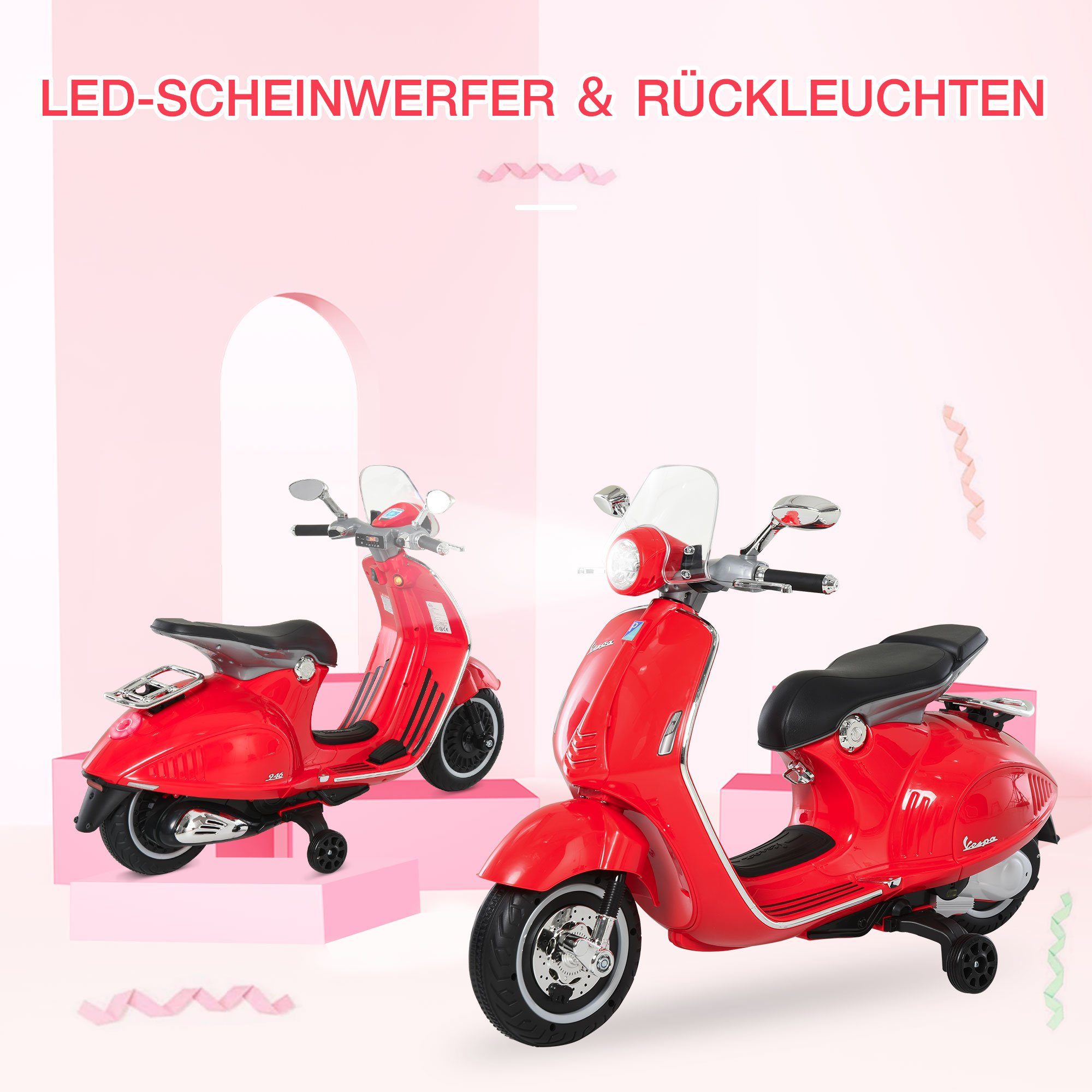HOMCOM elektrisches Kindermotorrad mit MP3-Musik und Beleuchtung, 3–6 Jahre, PP, weiß, Tragkraft 30 kg, (1 Stück), 108 x 49 x 75 cm (L x B x H)